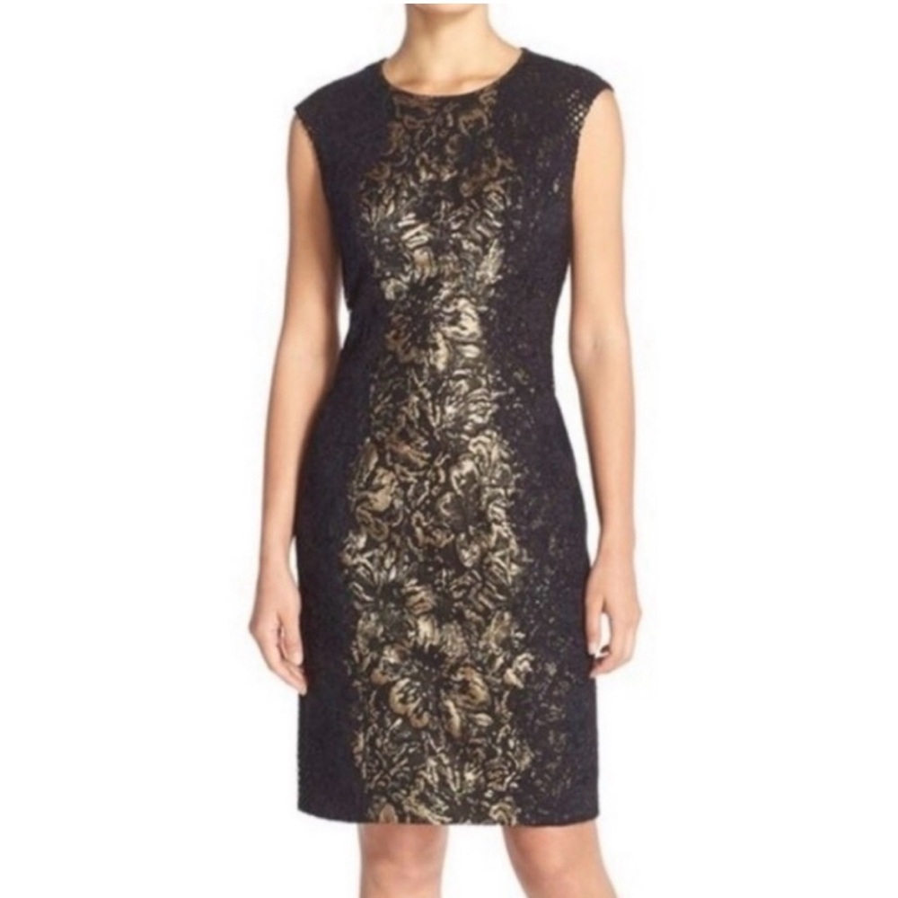 Betsey Johnson Black and Gold Midi Dress